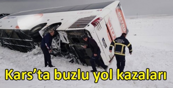 Kars’ta buzlu yol kazaları