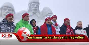 Sarıkamış'ta kardan şehit heykelleri